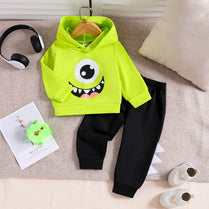 6-36Months Baby boy hooded long sleeved shirt with cartoon monster pattern print+long pants set