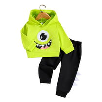 6-36Months Baby boy hooded long sleeved shirt with cartoon monster pattern print+long pants set